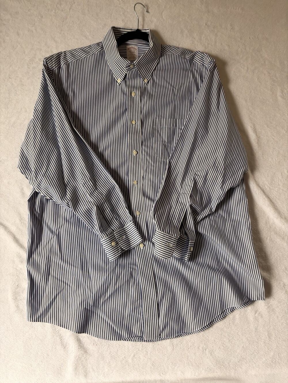 Brooks Brothers Madison Blue White Striped Shirt 16.5 33